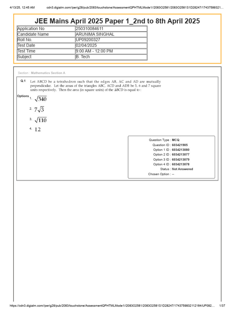 JEE Mains April 2025 Assessment Details | PDF | Multiple Choice ...