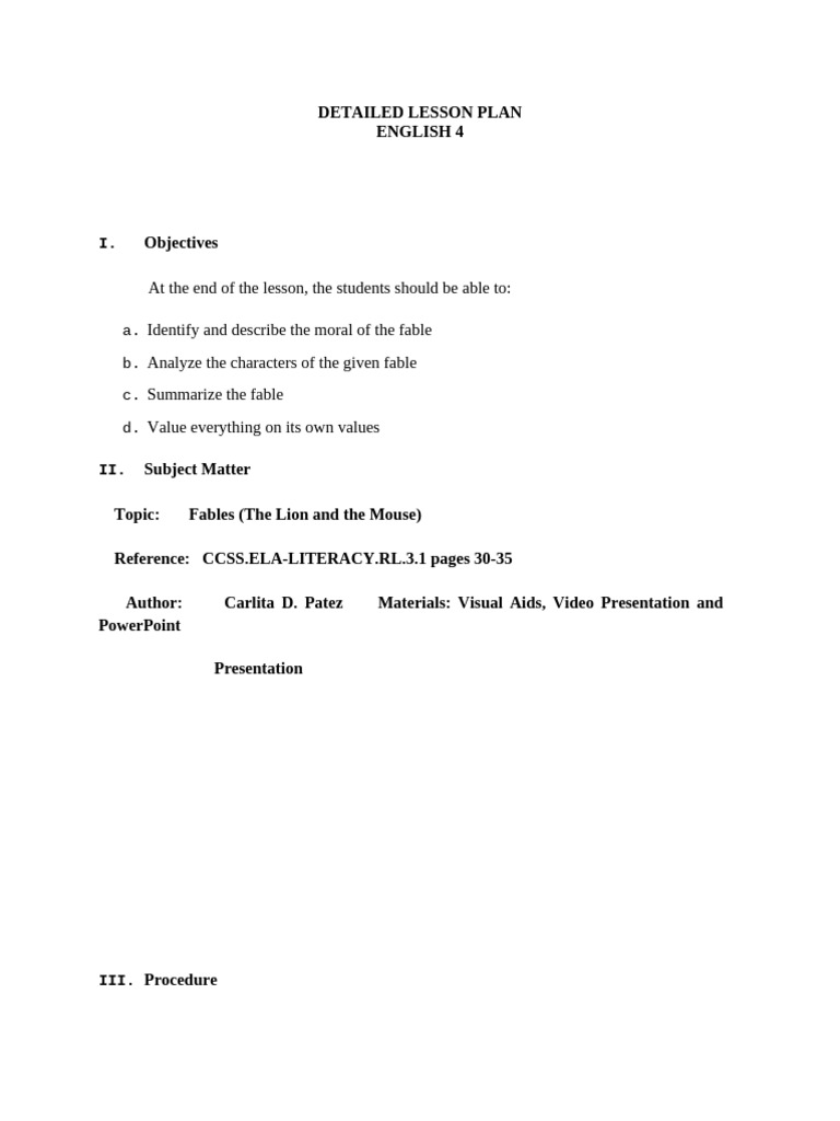 Fable Lesson Plan: Lion and Mouse | PDF | Human Communication