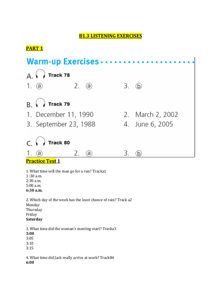 B1 3 Keys Listening Exercises Pdf