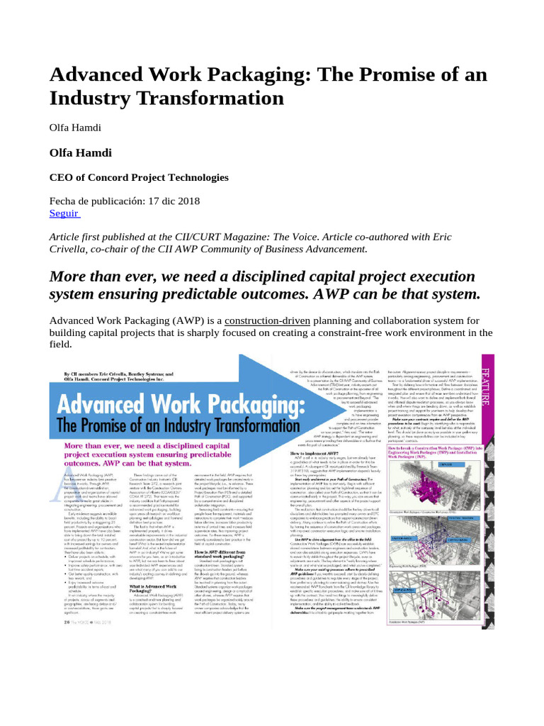 Advanced Work Packaging: Transforming Construction | PDF | Project ...