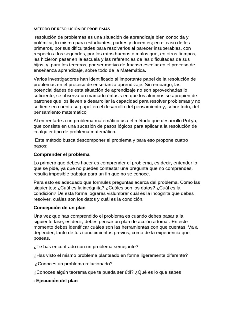 Métodos para Resolver Problemas Matemáticos | PDF | Enseñando | Aprendizaje