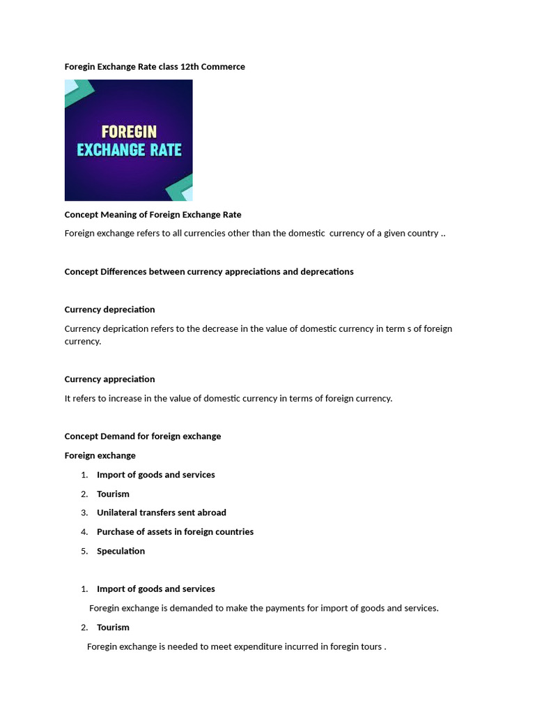 Foregin Exchange Rate Class 12th Commerce | PDF | Exchange Rate ...