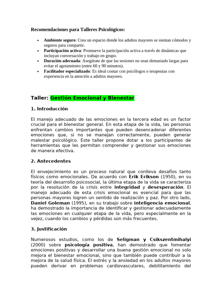 Taller de Gestión Emocional para Mayores | PDF | Las emociones | Estrés ...