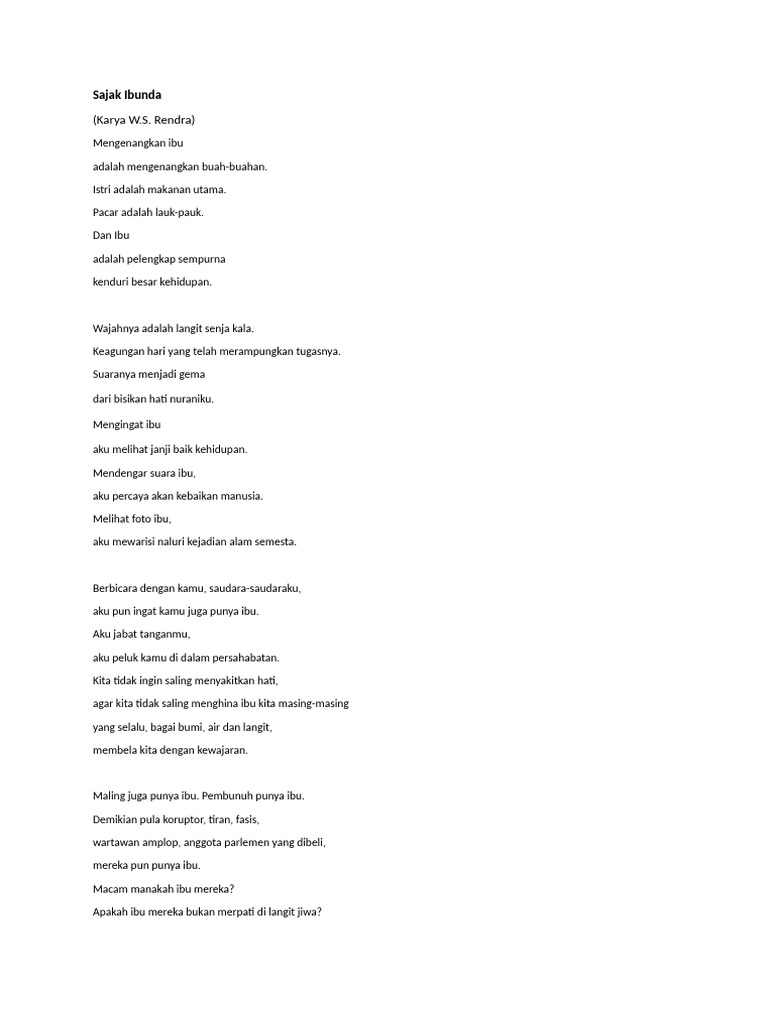Sajak Ibunda oleh W.S. Rendra | PDF