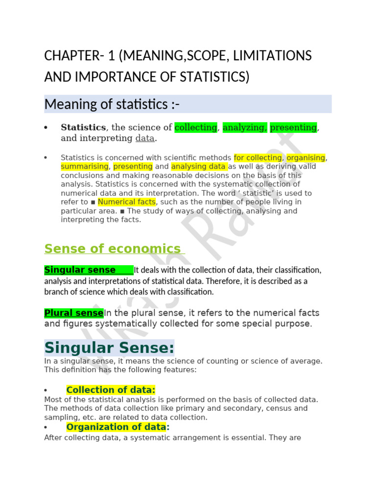 Chapter - 1 Statistic | PDF | Statistics | Economics