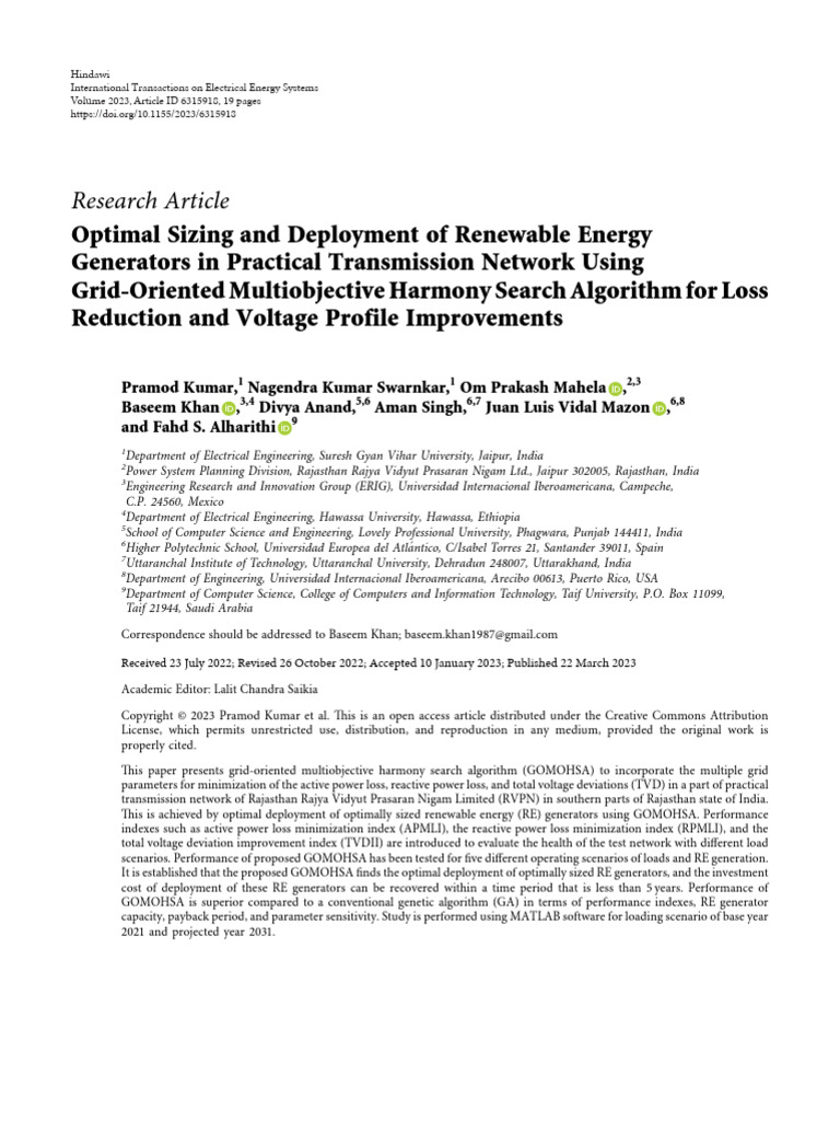 Optimal Sizing and Deployment of Renewable Energy | PDF | Electric ...