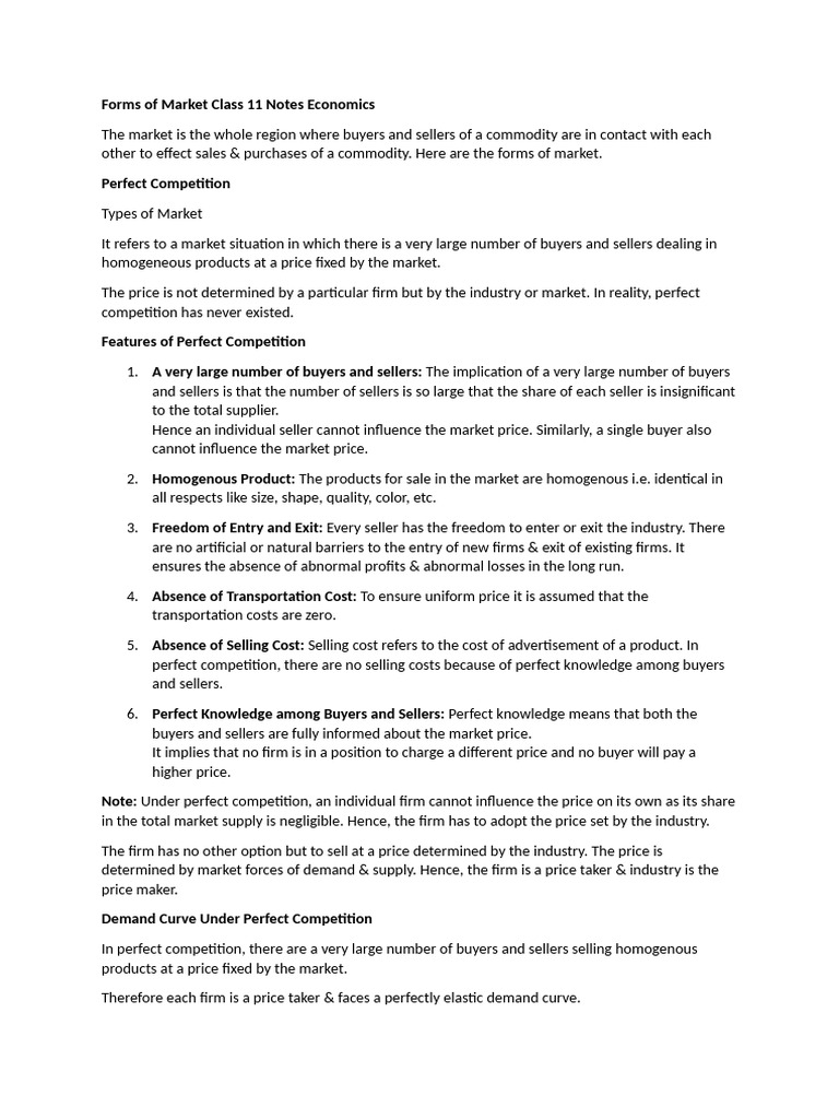 Forms Of Market Class 11 Notes