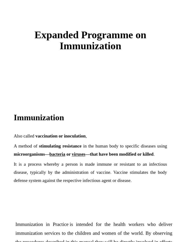 Expanded Immunization Program Overview | PDF | Vaccines | Vaccination