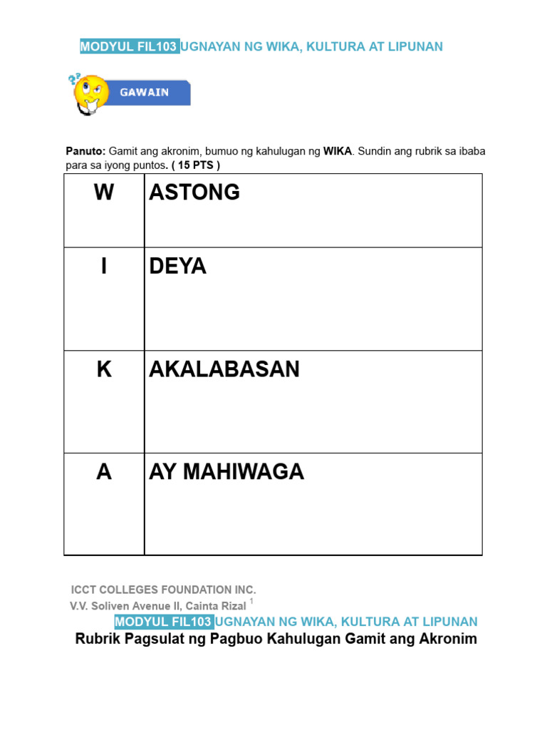 Panapos Na Gawain - Kabanata 1 - Fil103 | PDF