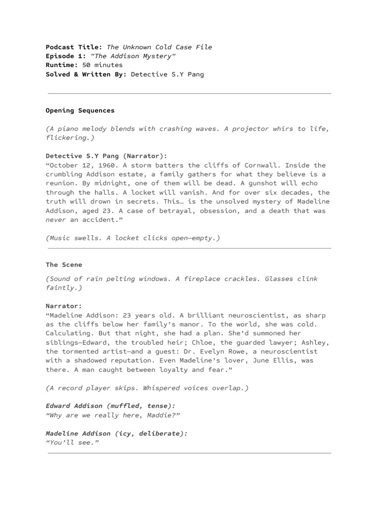 The Addison Family Murder Mystery Written Podcast | PDF