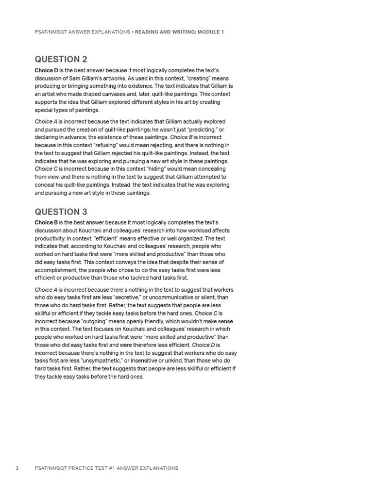 Psat NMSQT Practice Test 1 Answers 3 | PDF | Cognition | Cognitive Science