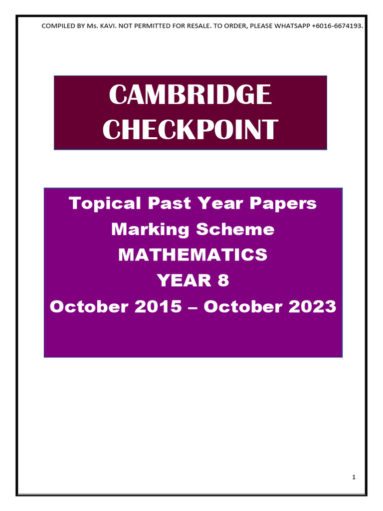 Year 8 Math PYQ Marking Scheme | PDF | Mathematics | Science Education