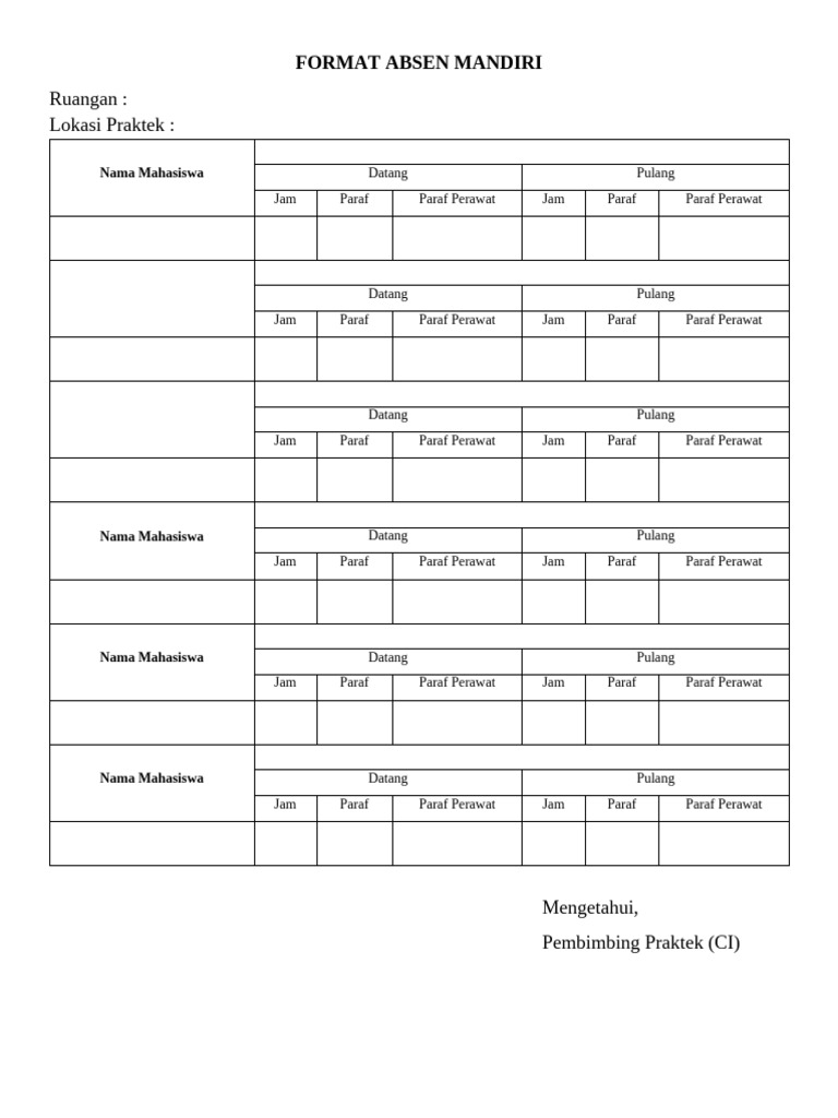 Format Absen Mandiri Mahasiswa | PDF