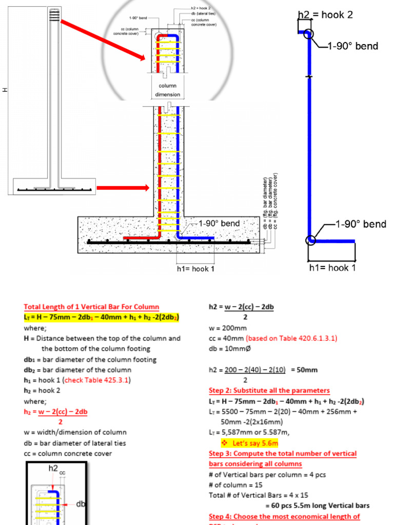 Vertical Bar Length Calculation for Columns | PDF | Length