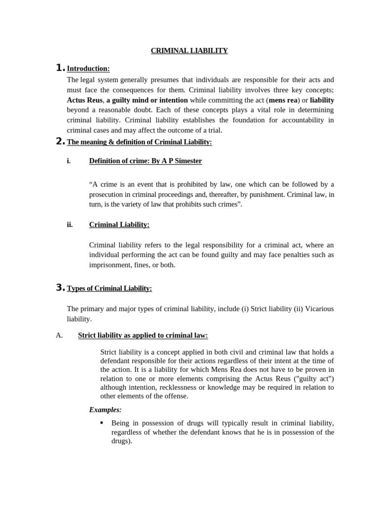 Criminal Liability, Strict & Vicarious Liabilty | PDF | Mens Rea ...