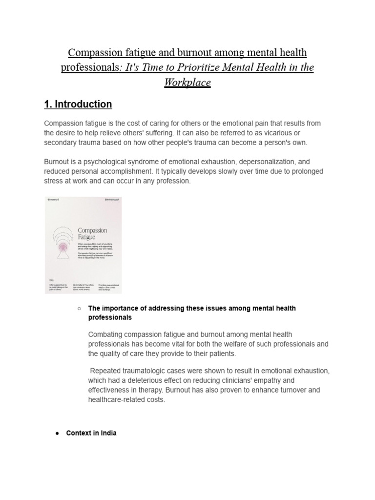 Compassion fatigue and burnout among mental health professionals | PDF ...