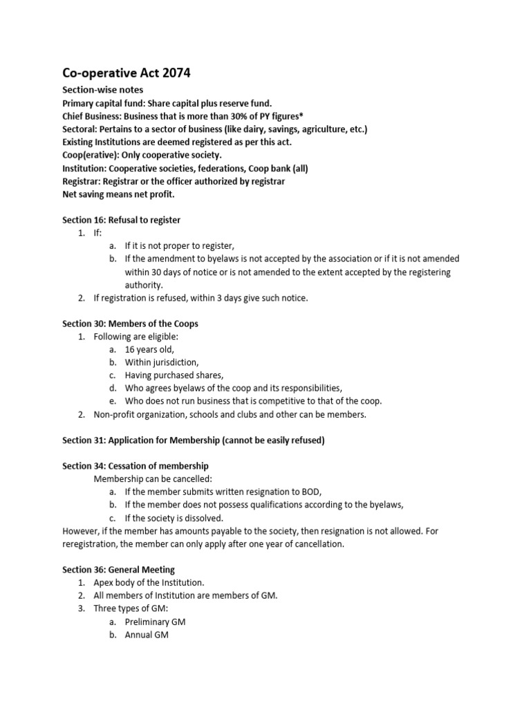 Co-operative Act 2074 Overview | PDF | Banks | Cooperative