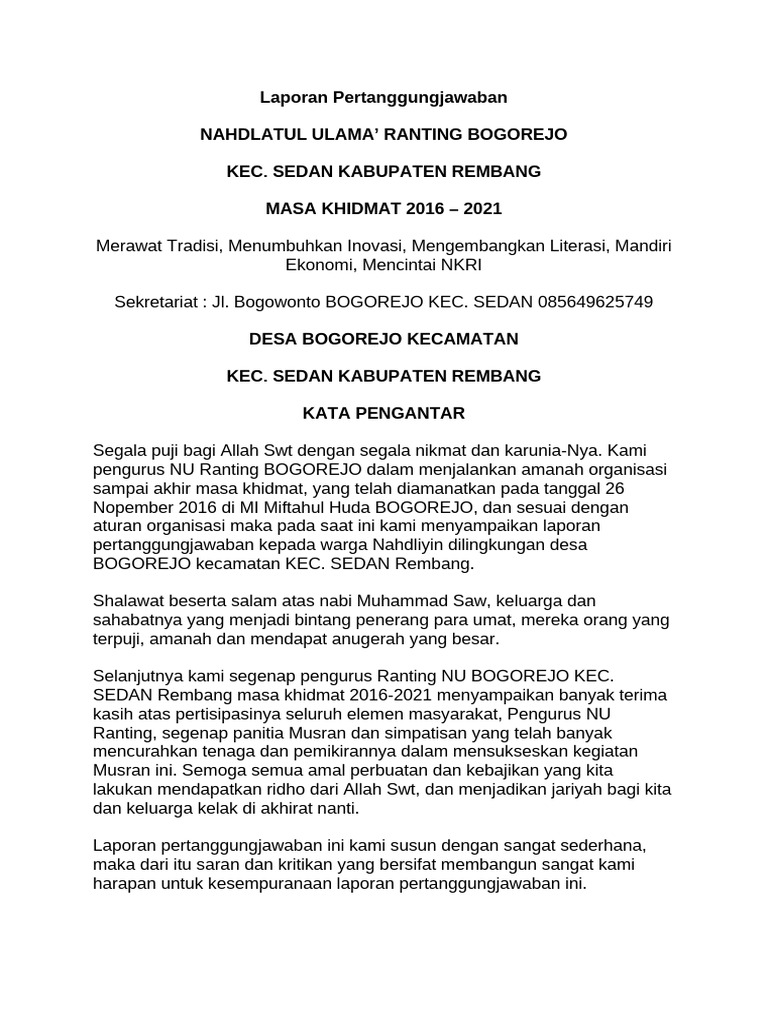 Lampiran Contoh LPJ Ranting 1 | PDF