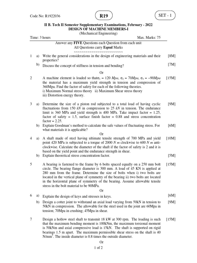 Design of Machine Members-I Feb 2022 | PDF | Strength Of Materials ...