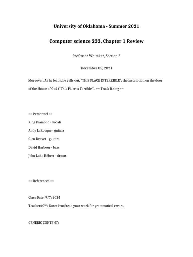 Computer Science 233 Chapter 1 Review | PDF