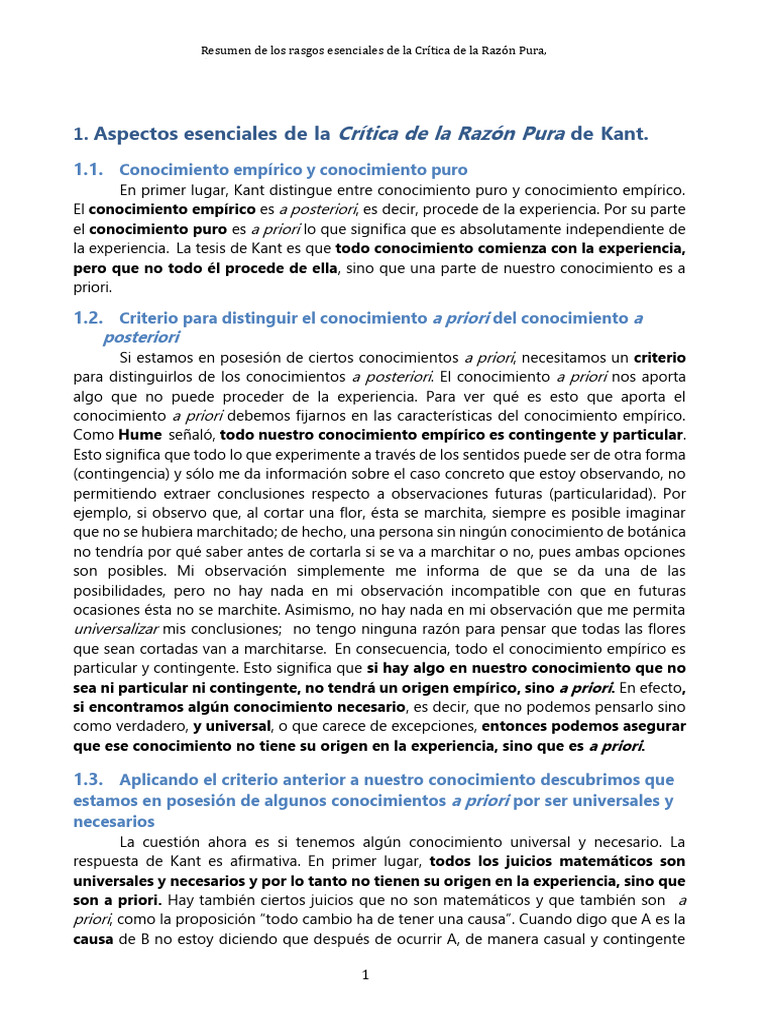Apuntes 24-25 Kant Versiã N 2 | PDF | A priori y a posteriori | Crítica ...
