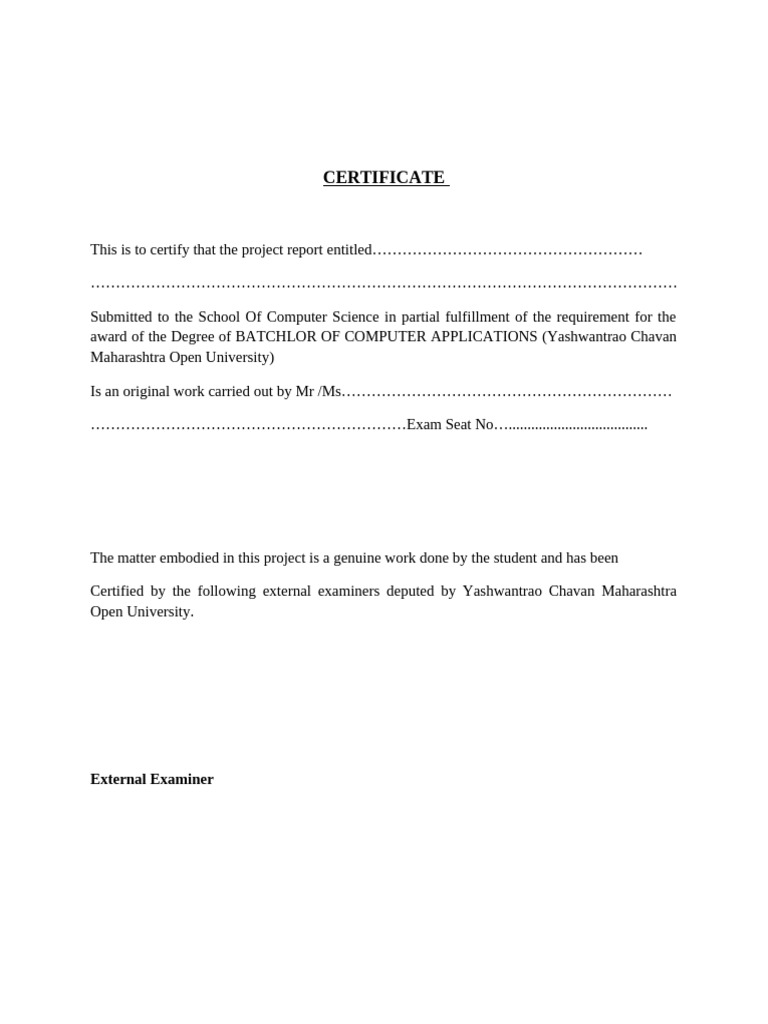 Bachelor of Computer Applications Certificate | PDF