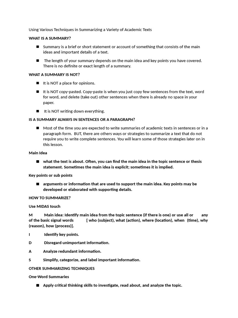 Techniques for Summarizing Academic Texts | PDF | Evaluation | Concept