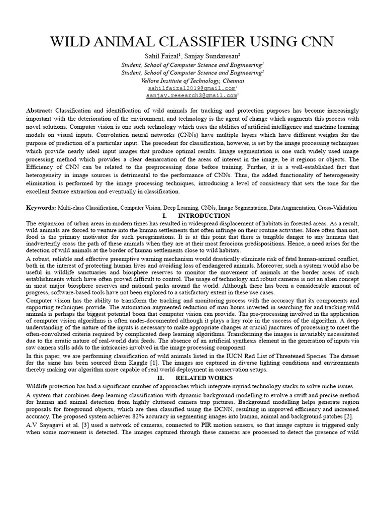 CNN-Based Wild Animal Classification | PDF | Deep Learning | Computer ...