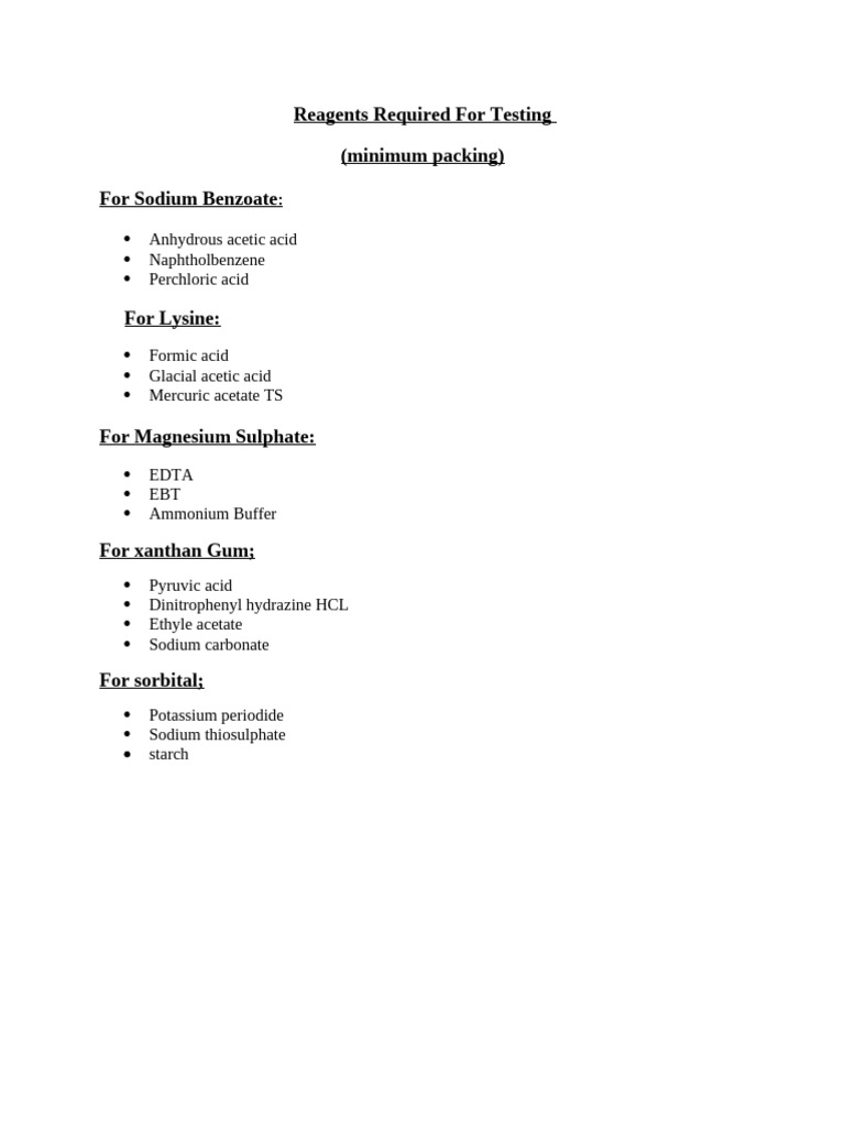 Essential Reagents for Chemical Testing | PDF