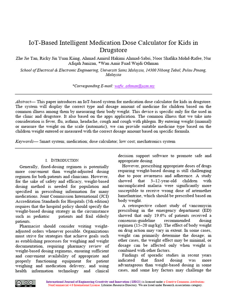 IoT Based Intelligent Medication Dose Ca | PDF | Medical Error ...