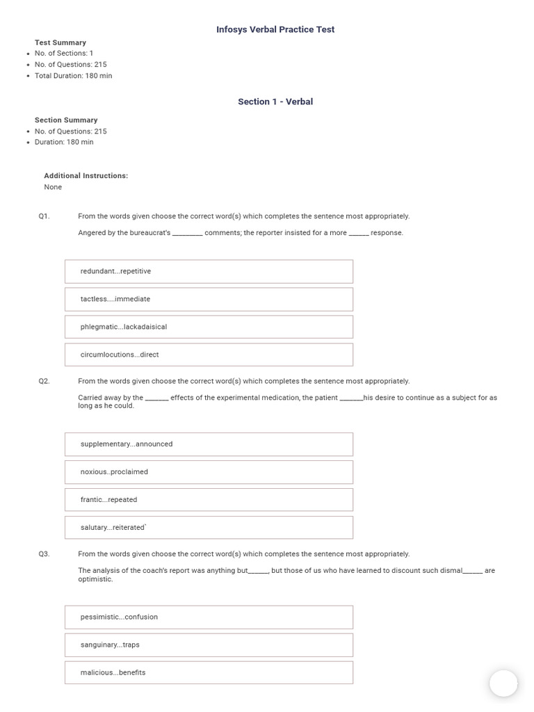 Infosys Verbal Practice Test Guide | PDF | Myocardial Infarction | Volcano