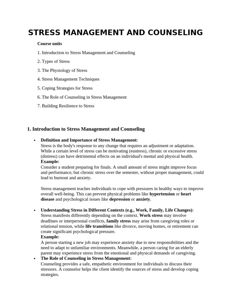 Stress Management Techniques and Counseling | PDF | Stress (Biology ...
