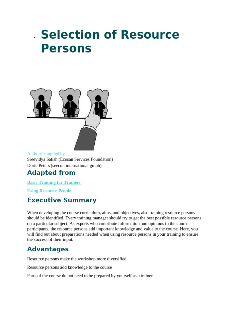Selecting Effective Training Resource Persons | PDF | Expert | Information