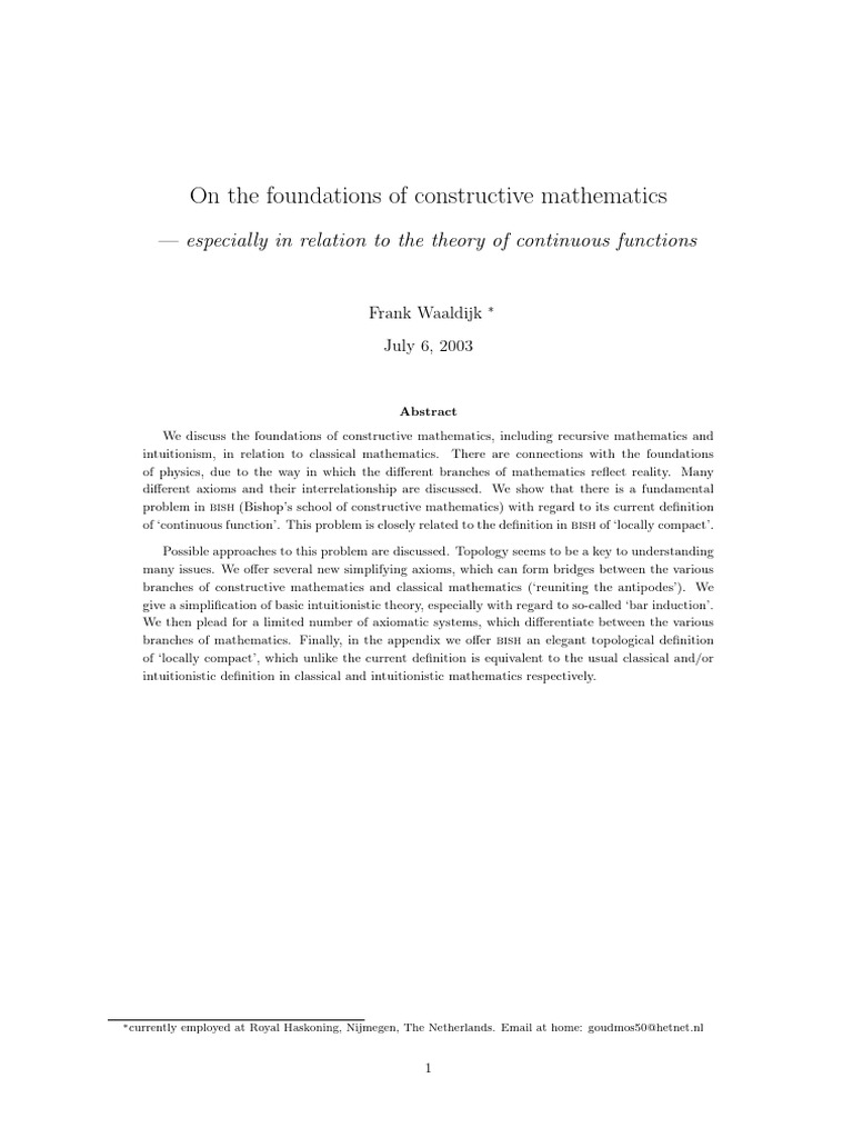 Foundations of Constructive Mathematics | PDF | Mathematical Logic ...