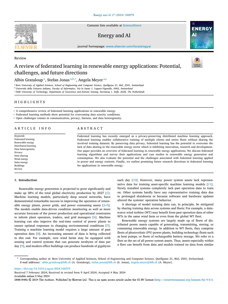 A Review of Federated Learning in Renewable Energy Applications | PDF ...