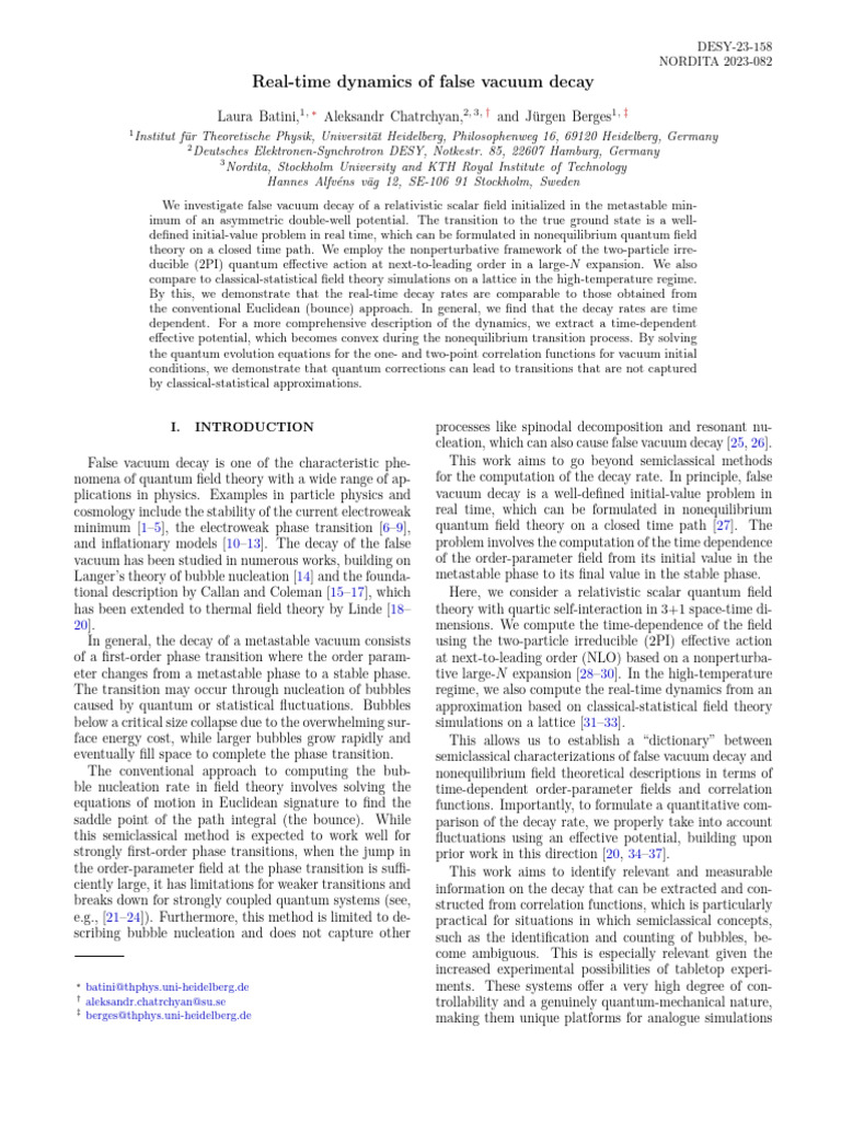 Real-Time Dynamics of False Vacuum Decay | PDF | Field (Physics ...