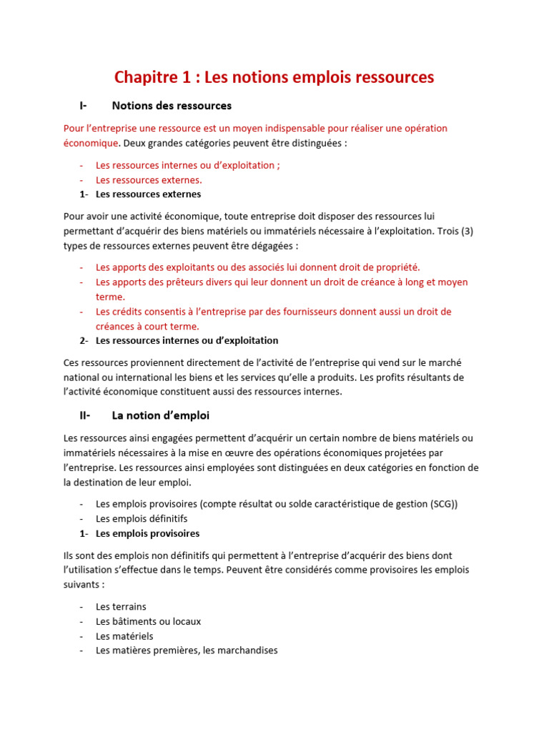 Ressources et emplois en comptabilité | PDF | Bilan comptable ...