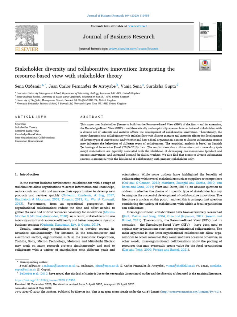 Stakeholder Diversity in Collaborative Innovation | PDF | Supply Chain ...