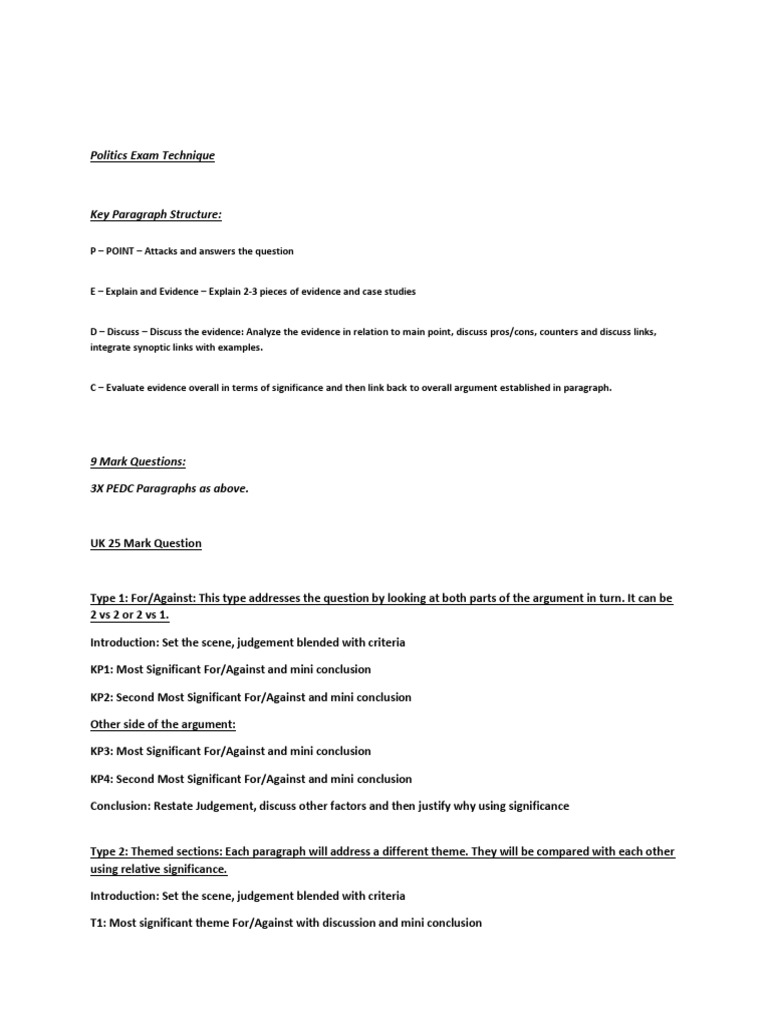 09 UK Politics Question Exam Technique | PDF | Argument | Evidence