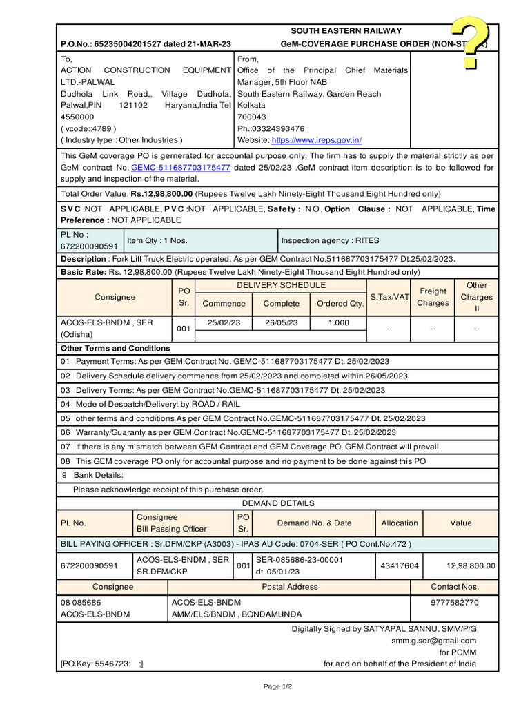 South Eastern Railway Purchase Order Details | PDF | Value Added Tax ...