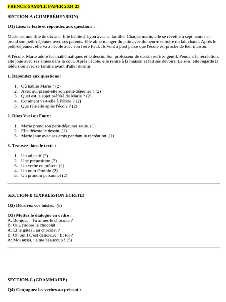 French Sample Papers | PDF | Linguistique