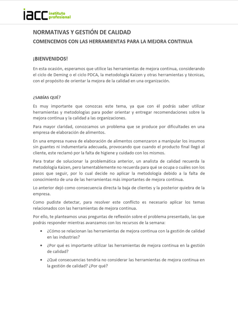 Mejora Continua y Gestión de Calidad | PDF