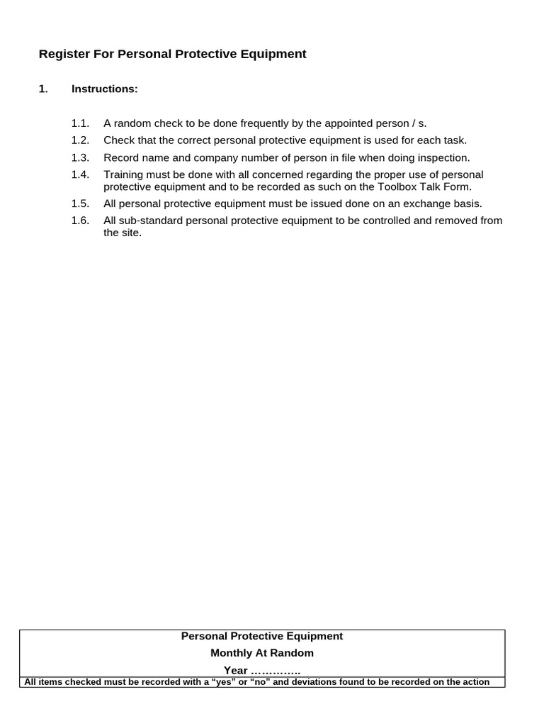 PPE Inspection Guidelines and Checklist | PDF | Personal Protective ...