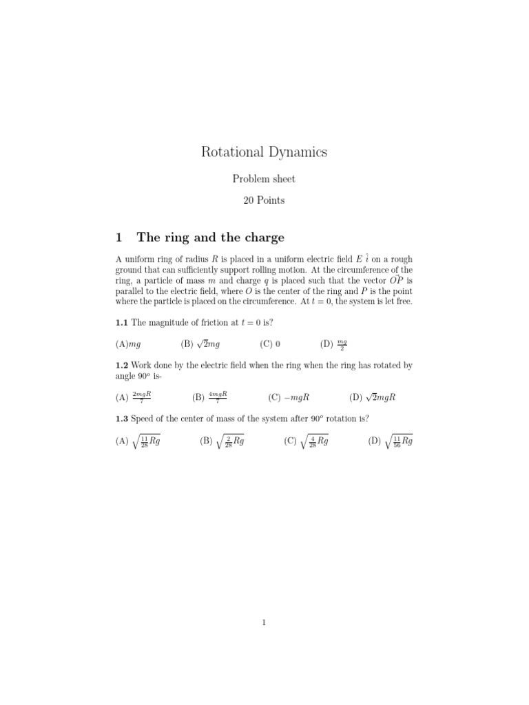 Rotational Dynamics Problem Sheet Pdf