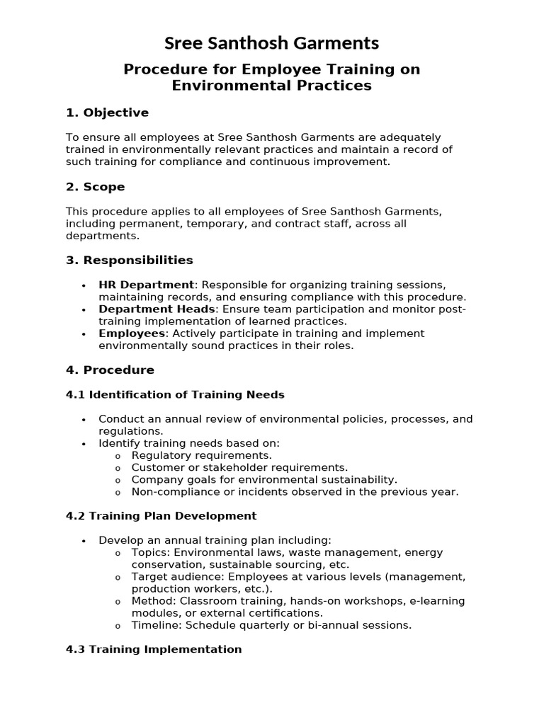 Procedure For Employee Training On Environmental Practices | PDF ...
