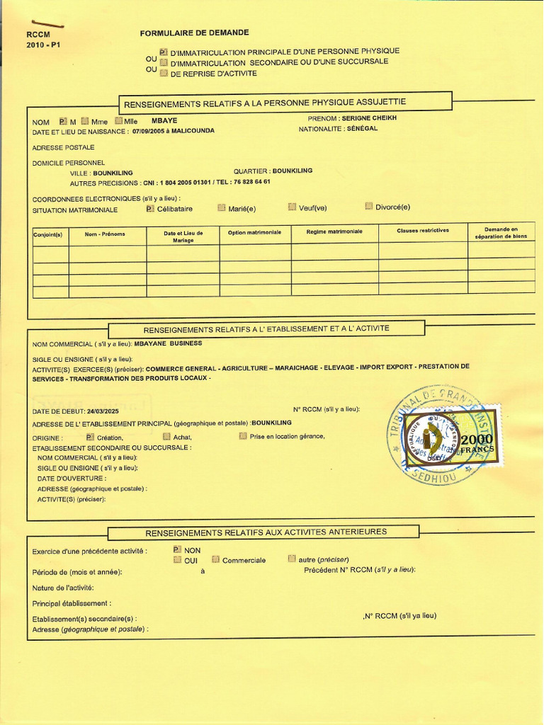 RCCM Mbayane Business | PDF