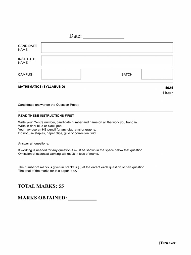 O Level Maths Test (20th March) (NEW) | PDF