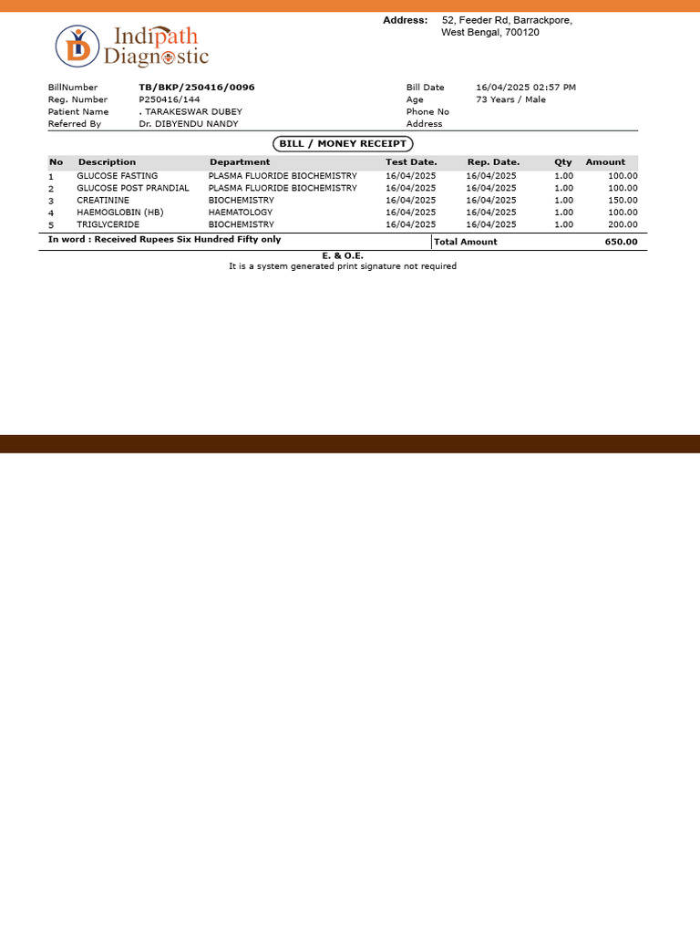 Medical Bill Receipts for Lab Tests | PDF | Serology | Body Fluids