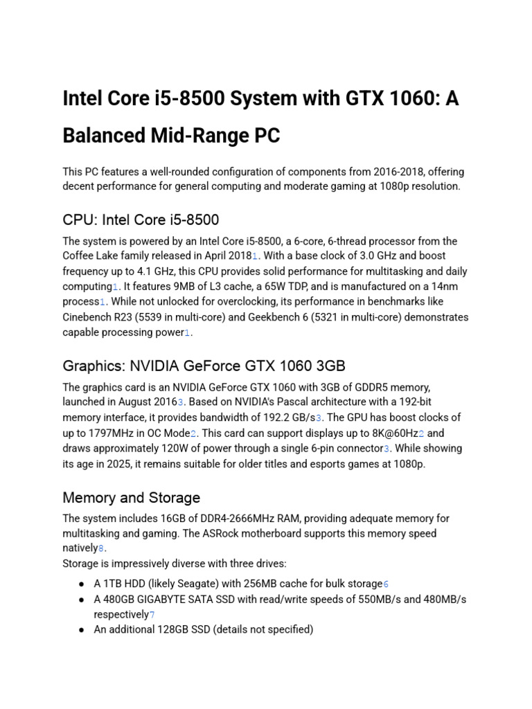 i5-8500 & GTX 1060 Mid-Range PC Review | PDF | Random Access