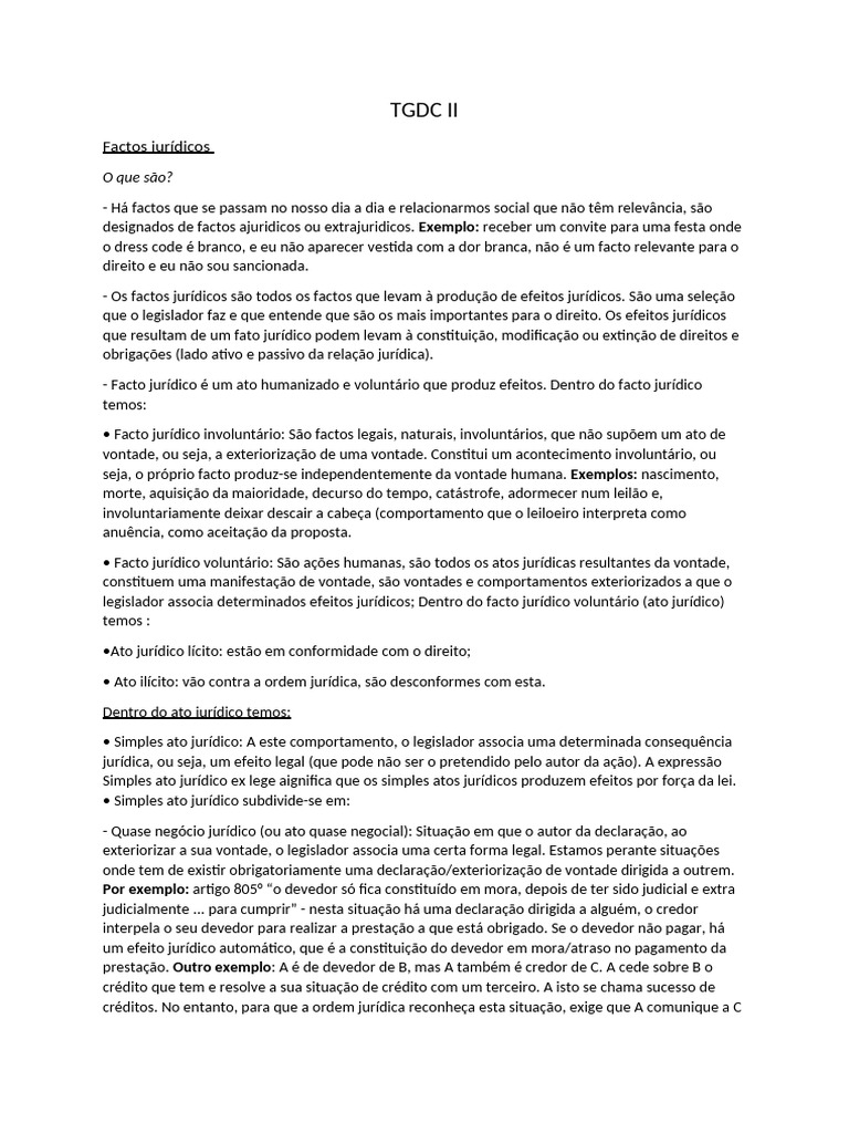 Factos Jurídicos: Tipos e Efeitos | PDF | Crédito | Finanças e ...